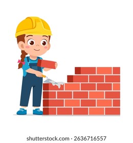 irl Constructing a Brick Wall with a Trowel, Smiling Proudly, Wearing Hardhat