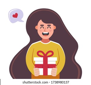 irl gives a gift in a gift box. Flat character vector illustration.