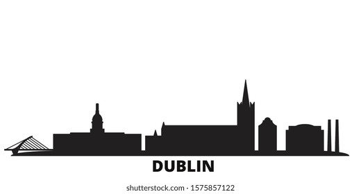 Irland, Dublin city skyline isolated vector illustration. Irland, Dublin travel black cityscape