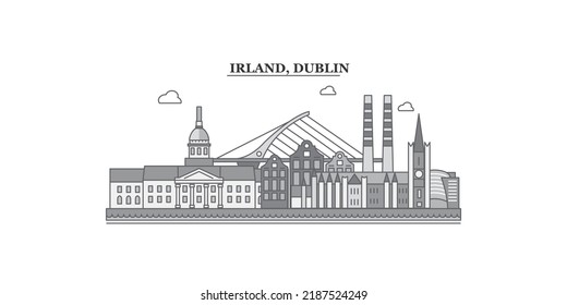 Irland, Dublin city skyline isolated vector illustration, icons