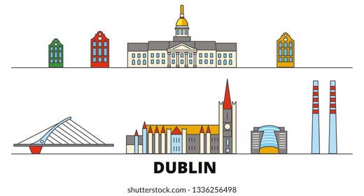 Irland, Dublin flat landmarks vector illustration. Irland, Dublin line city with famous travel sights, skyline, design. 