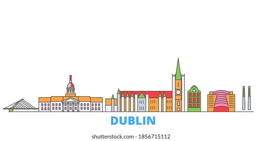 Irland, Dublin line cityscape, flat vector. Travel city landmark, oultine illustration, line world icons