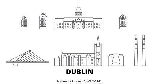 Irland, Dublin line travel skyline set. Irland, Dublin outline city vector illustration, symbol, travel sights, landmarks.