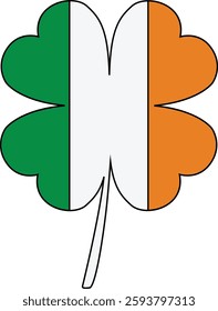 Irland flag colors lucky icon clover, contour line, St. Patrick Day clipart, isolated