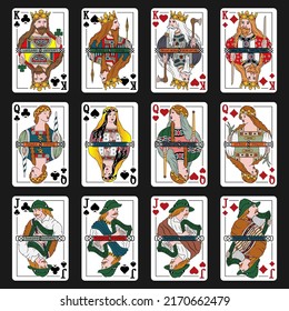 Irland Playing cards design templates, king, queen, jack.