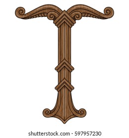 Irminsul, Yggdrasil. Sacred tree or the tree trunk Saxons, dedicated to the God Irmin, the main object of veneration to the Northern Germanic, isolated on white, vector illustration, eps-10