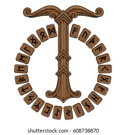 Irminsul, Yggdrasil. Sacred tree or the tree trunk Saxons, dedicated to the God Irmin, the main object of veneration to the Northern Germanic, isolated on white, vector illustration, eps-10