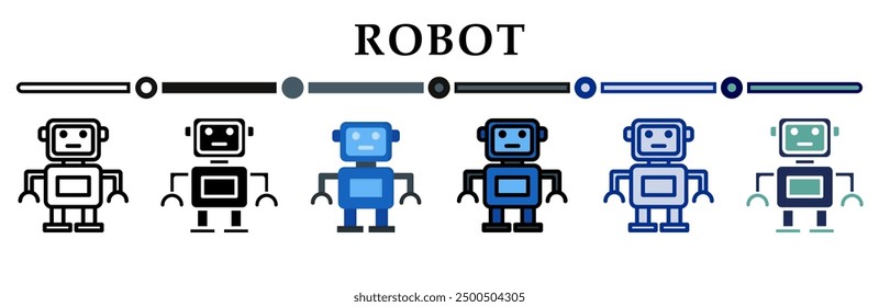 iRobot cons set. 6 Various styles. For sign, symbol, element, presentation, infographic or web graphics. Vector Illustration.