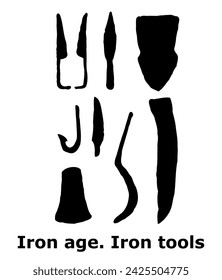 Iron age. Iron tools. Vector illustration