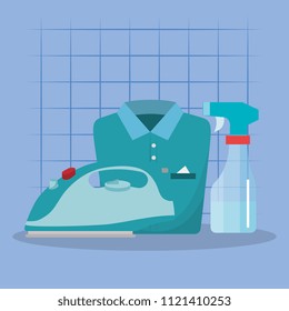 iron appliance with laundry service icons
