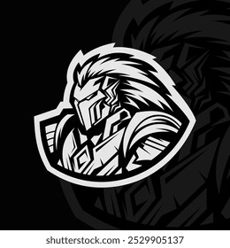 Iron armour mascot character logo design, black white