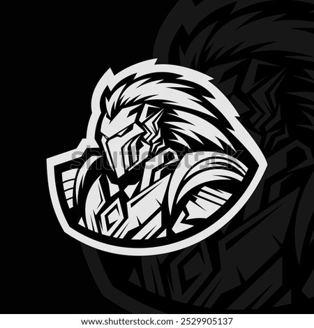 Iron armour mascot character logo design, black white