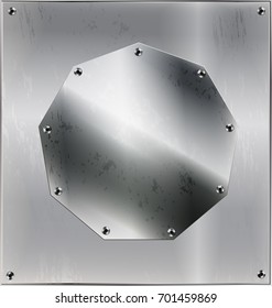 iron background, metal stylized sheet with geometric figure polygon and holes