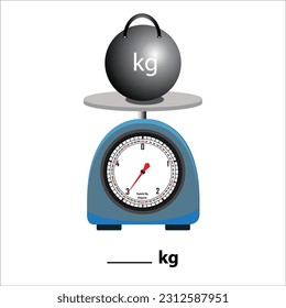 bola de hierro de 3 kg a escala de pesaje, aíslar sobre fondo blanco. Ilustración vectorial de balance de peso. Concepto de negocio de signo de comparación de equilibrio. Ilustración de la cocina de peso alimentario.