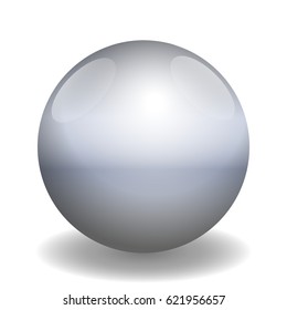 Iron ball - illustration of a single metallic glossy gray ball with reflections of light and shadow - three-dimensional isolated vector on white background.