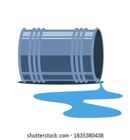 the iron barrel fell. spill water on the ground. flat vector illustration.