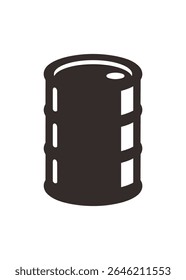 Barril de ferro. Ilustração simples em preto e branco.