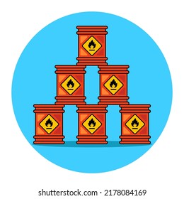 iron barrels storage pyramid. storage of flammable substances. flat vector illustration