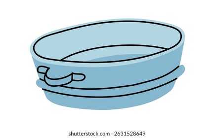 An iron basin for crops and water is an isolated illustration. Gardening tools. Seasonal work. A product for agricultural crops. Suitable for ecology, garden, cleaning, household, packaging design