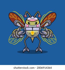 iron bee robot graphic vector illustration in sports style logo. good for gaming community graphic assets