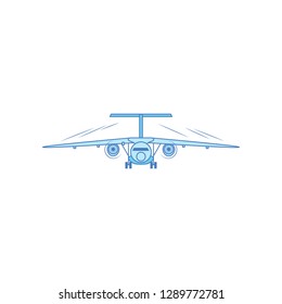 Iron bird plane in the sky. Jet plane with turbines.