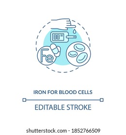 Iron For Blood Cells Concept Icon. Needed Supplement Idea Thin Line Illustration. Oxygen Transfer. Iron-deficiency Anemia. Vector Isolated Outline RGB Color Drawing. Editable Stroke