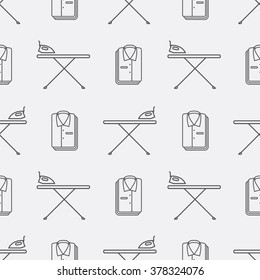 Iron board and folded shirt. Seamless pattern background