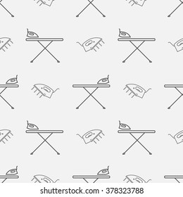 Iron board and iron. Seamless pattern background