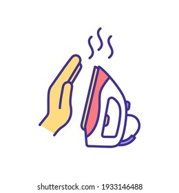 Iron burns RGB color icon. Significant thermal injury. Ironing safety precautions. Burned skin. Injuries from domestic electric irons. Home-related traumas. Isolated vector illustration