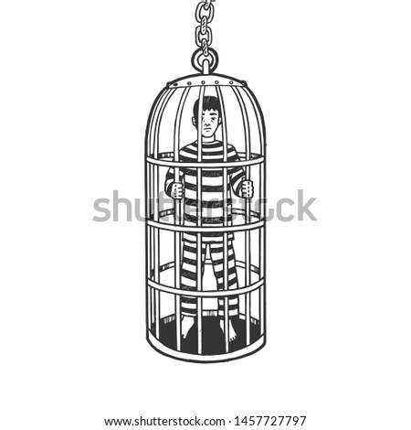Iron cage medieval torture device sketch engraving vector illustration. Scratch board style imitation. Hand drawn image.