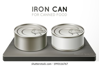 Iron can for conservation. Realistic vector illustration.