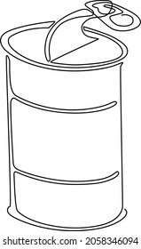 Iron can with an open lid. Humorous mock-up. Continuous line drawing. Vector Illustration.
