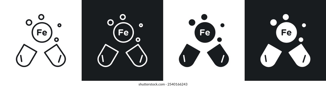 Iron capsule icon set. Vector symbols in black and white colors.