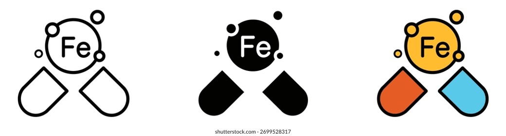 Icono de la cápsula de hierro. Vector de suplementos, salud mejorada y símbolo de vitalidad. Ilustración vectorial.