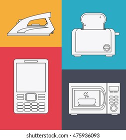 iron cellphone toaster microwave appliances supplies electronic home icon. Colorful and silhouette design. Vector illustration