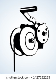 Iron chain belt erect height move build jib set logo on white space for text. Outline black drawn built pull action emblem in art modern doodle cartoon style. Close up strength steel shaft part object