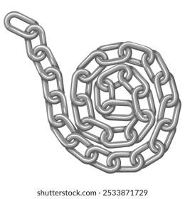 Concepto de cadena de hierro con Enlaces metálicos interconectados formando un patrón en espiral. Ideal para temas de fuerza, unidad, seguridad, continuidad y conexión. Atractivo, estilo industrial