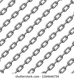 Iron chain pattern. Black and white Chain seamless background. Diagonal chains links texture. Geometric backdrop. Vector illustration. EPS 10.