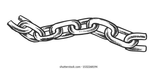 Iron Chain Protective Accessory Monochrome Vector. Separate Classic Chain For Bind And Safe. Linked Rings Engraving Concept Layout Hand Drawn In Vintage Style Black And White Illustration