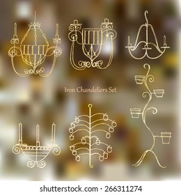 Iron chandeliers set. Vector  Illustration