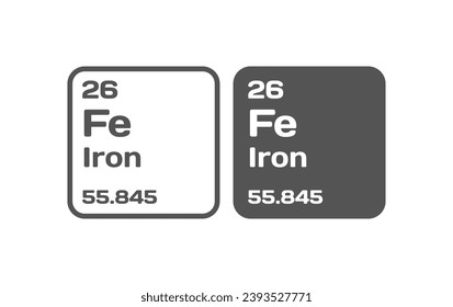 Iron chemical element icon. Flat, gray, Fe Iron chemical element icons, periodic table. Vector icons