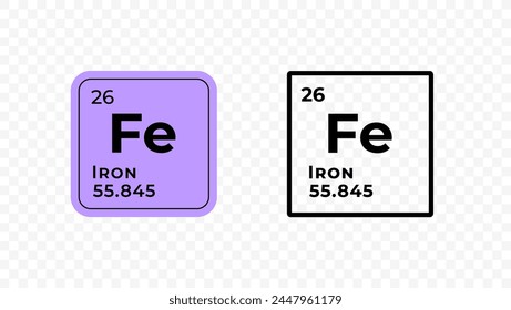 Iron, chemical element of the periodic table vector design