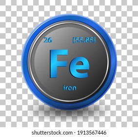 Iron chemical element. Chemical symbol with atomic number and atomic mass. illustration