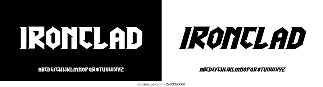 Iron Clad Font. Modern abstract digital tech font. Logo creative font, type, technology, movie, digital, music, movie. Font and illustration in vector format.