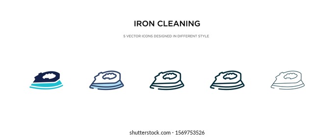 iron cleaning icon in different style vector illustration. two colored and black iron cleaning vector icons designed in filled, outline, line and stroke style can be used for web, mobile, ui
