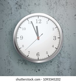 An iron clock on a concrete wall. Eps 10 vector file.