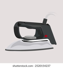 Iron with cloud of steam isolated on white background, flat design vector illustration