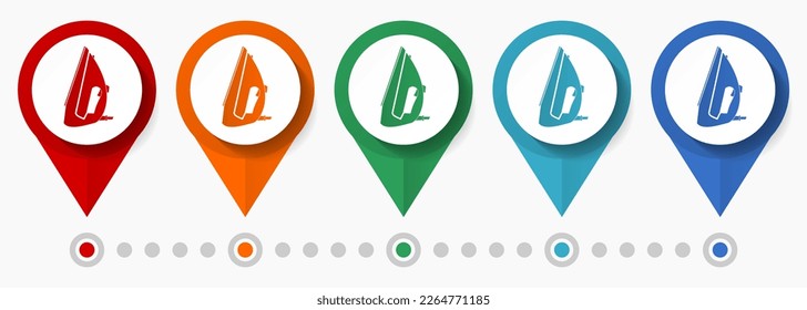 Iron concept vector icon set, flat design ironing pointers, infographic template easy to edit