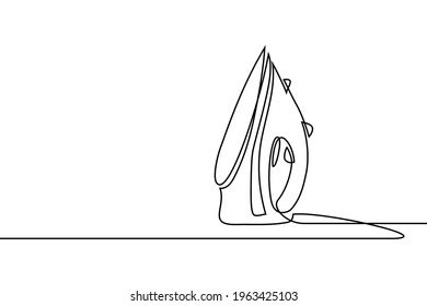 Сlothes iron in continuous line art drawing style. Modern electric smoothing iron minimalist black linear sketch isolated on white background. Vector illustration