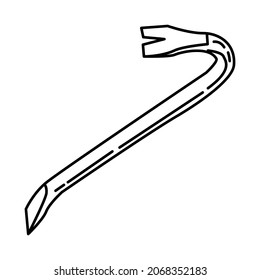 Iron Crowbar Part of Contractor Material and Equipment Device Hand Drawn Icon Set Vector.